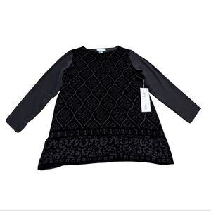 NWT Diane Gilman Black Silk Rayon Velvet Sheer Tunic Blouse Large